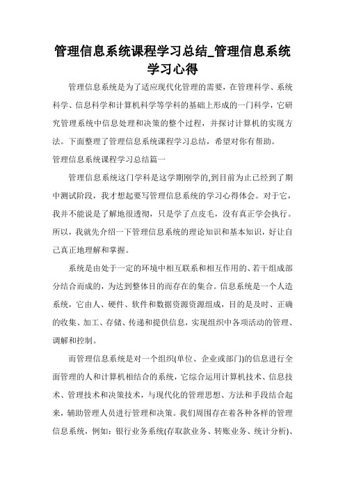  管理信息系统课程学习总结_管理信息系统学习心得