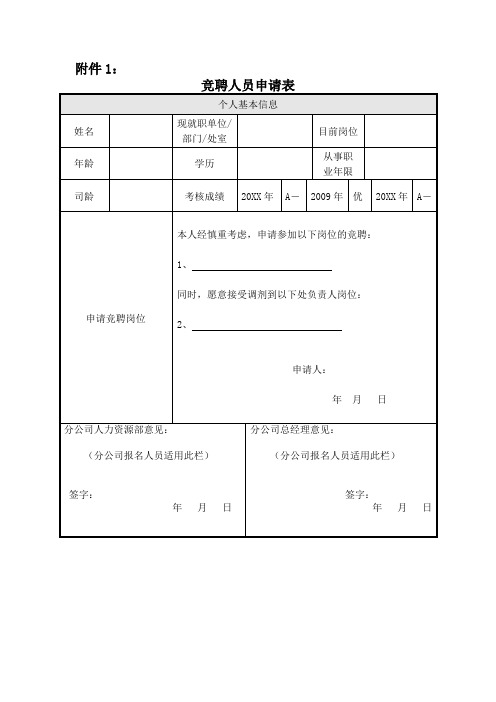 公司企业竞聘申请书竞聘表岗位竞聘表(最新版)