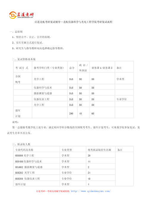 启道北航考研复试辅导—北航仪器科学与光电工程学院考研复试流程