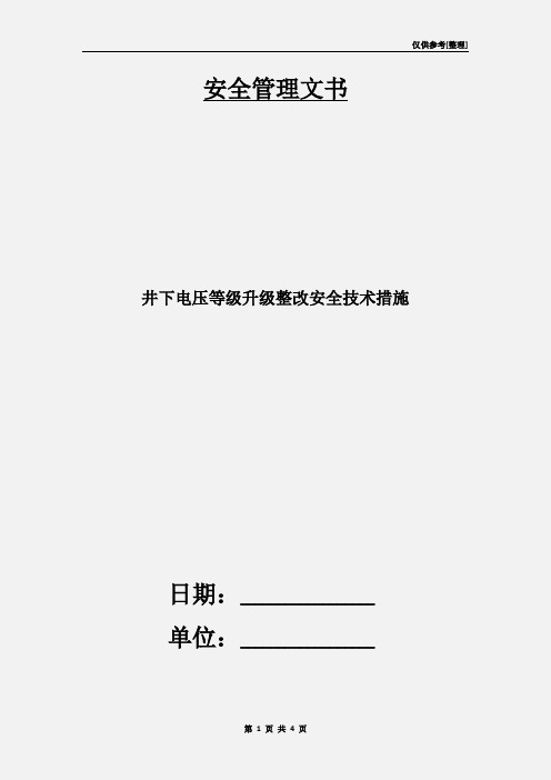 井下电压等级升级整改安全技术措施