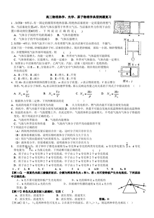 高三物理热学光学原子物理学典型例题复习