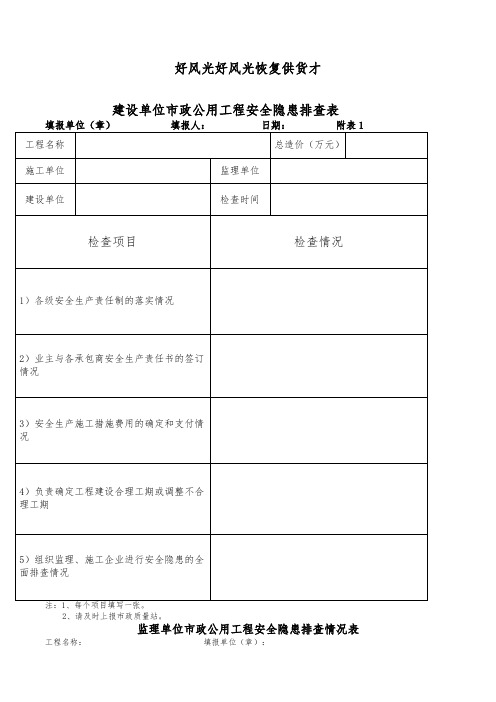 建设单位市政公用工程安全隐患排查自查表