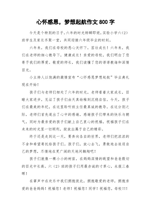 心怀感恩,梦想起航作文800字_作文