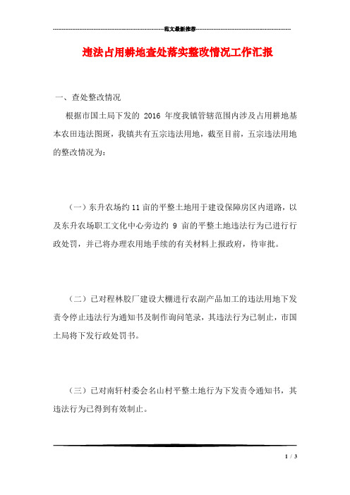 违法占用耕地查处落实整改情况工作汇报