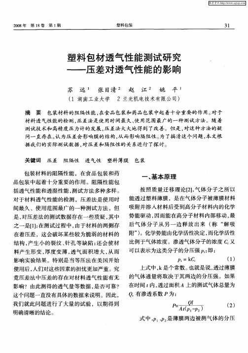 塑料包材透气性能测试研究——压差对透气性能的影响