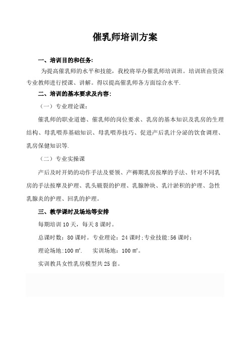 初级催乳师培训计划和教案