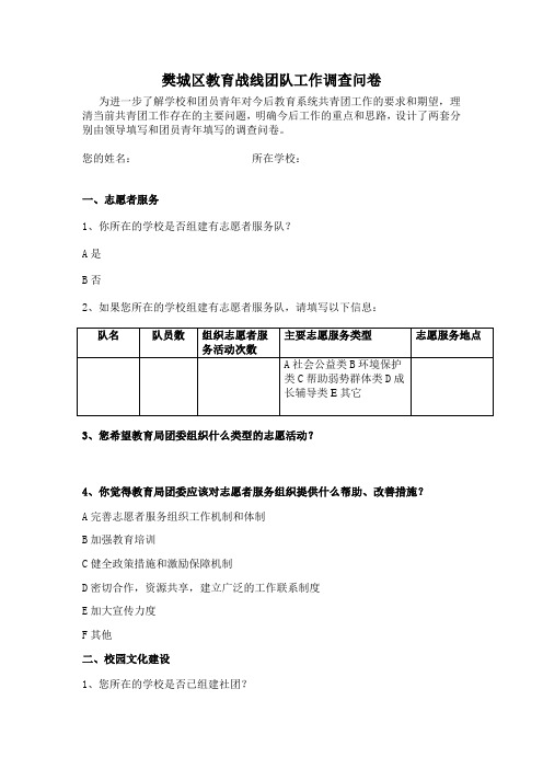 共青团工作调查问卷