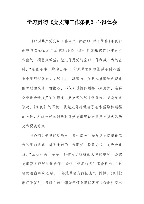学习贯彻《党支部工作条例》 心得体会郑晓艺