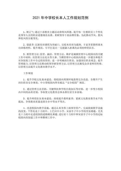 2021年中学校长本人工作规划范例