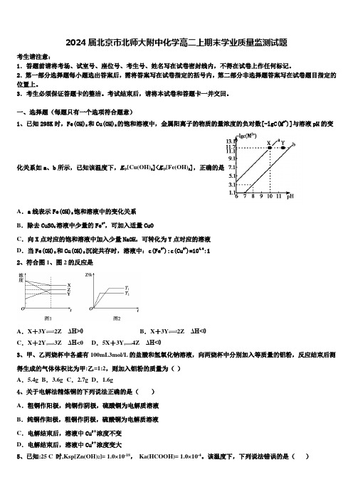 2024届北京市北师大附中化学高二上期末学业质量监测试题含解析