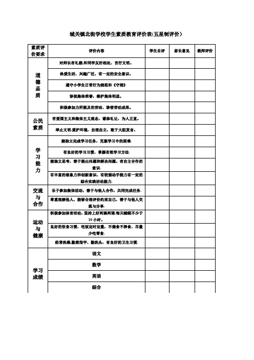 小学生综合评价表