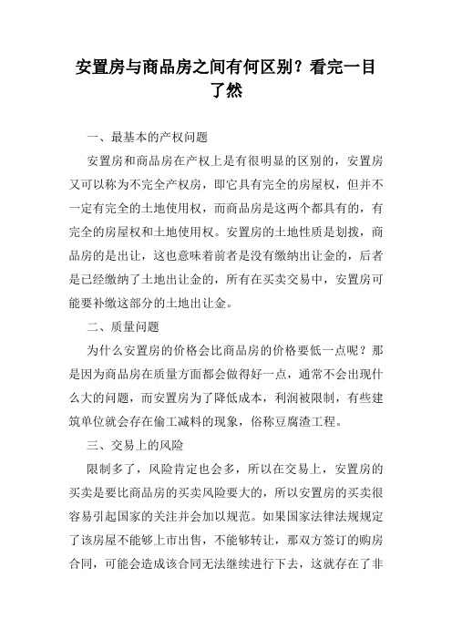 安置房与商品房之间有何区别？看完一目了然