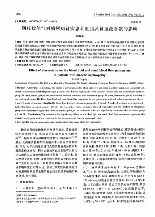 阿托伐他汀对糖尿病肾病患者血脂及肾血流参数的影响