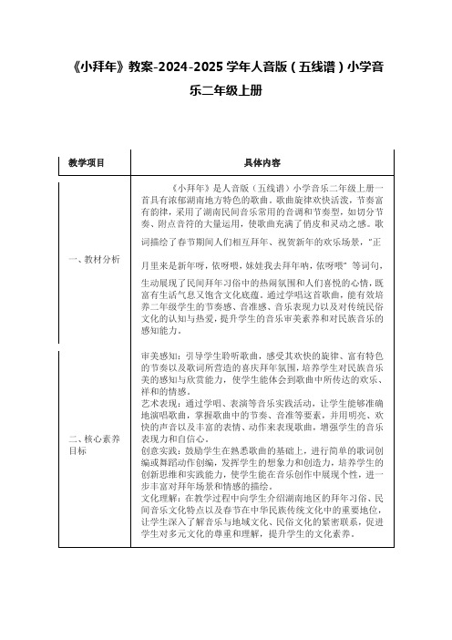 《小拜年》教案-2024-2025学年人音版(五线谱)小学音乐二年级上册