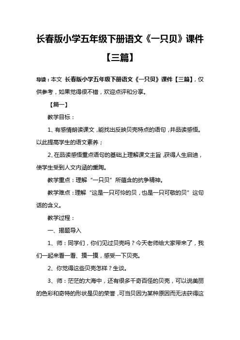长春版小学五年级下册语文《一只贝》课件【三篇】