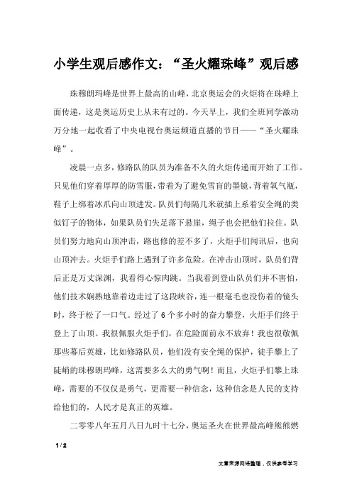 小学生观后感作文：“圣火耀珠峰”观后感_作文专题