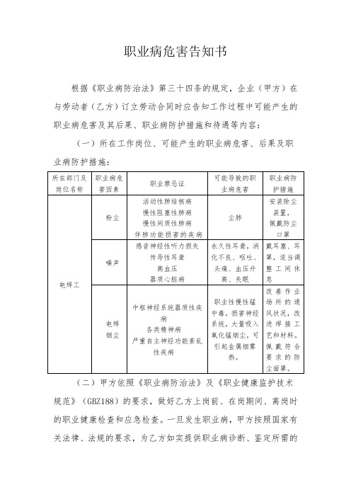 职业病危害告知书(电焊工)