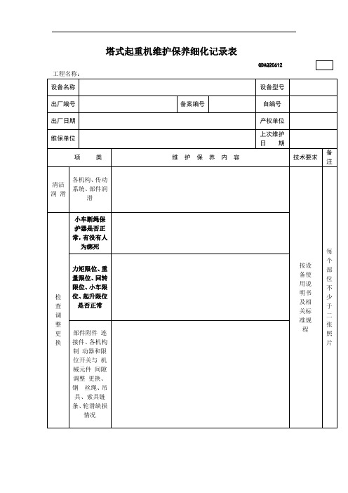 塔式起重机维护保养细化记录表