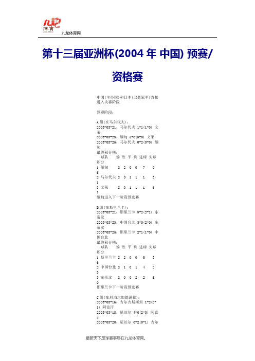 第十三届亚洲杯(2004年 中国) 预赛资格赛
