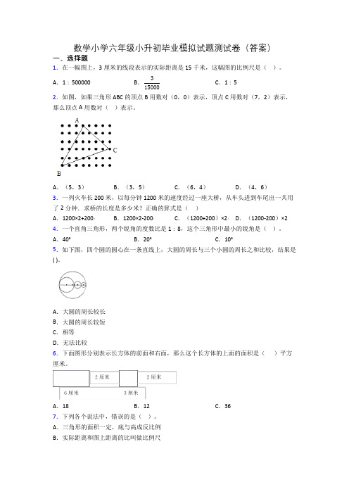 数学小学六年级小升初毕业模拟试题测试卷(答案)