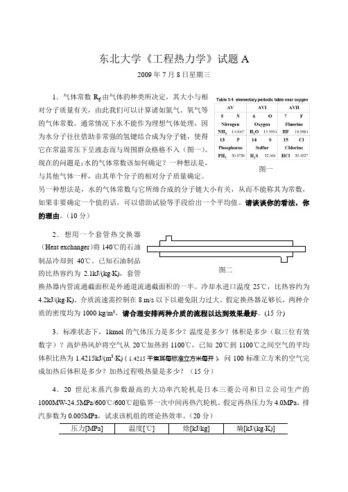 东北大学2007级《工程热力学》期末试题(2009年7月8日星期三)