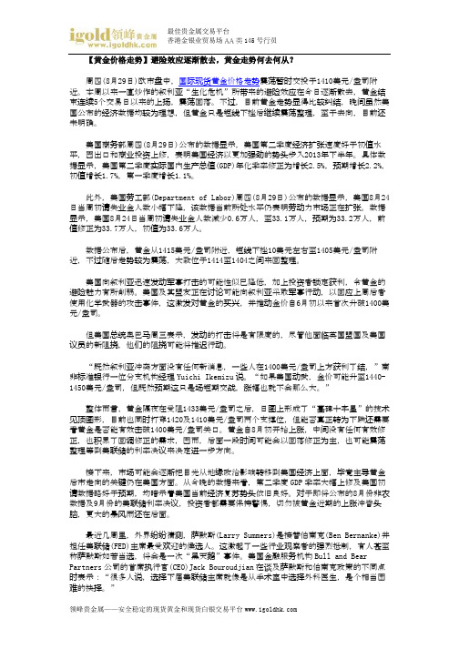 【黄金价格走势】避险效应逐渐散去,黄金走势何去何从？