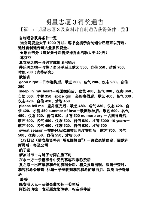 明星志愿3得奖通告