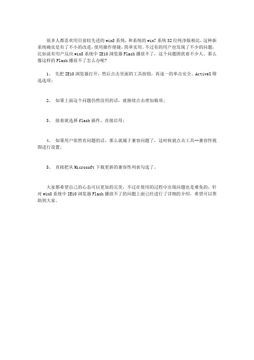 WIN8系统中IE10浏览器FLASH播放不了怎么办