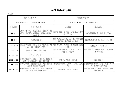 保洁服务公示栏