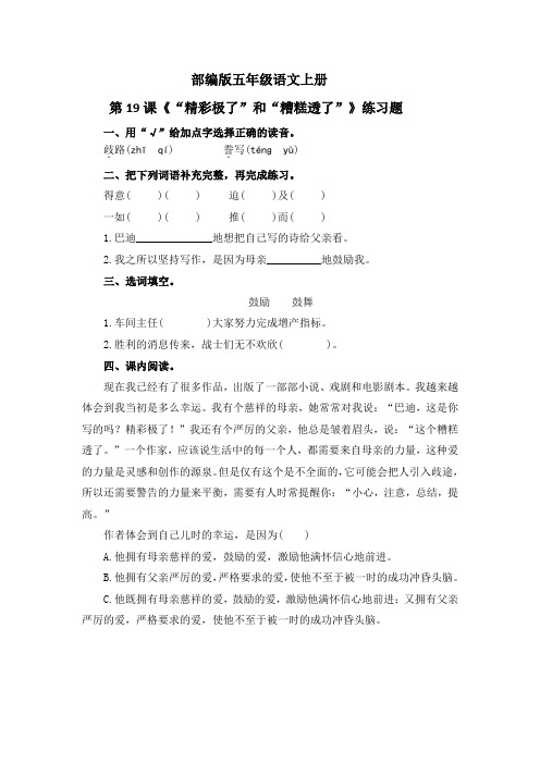 第19课《“精彩极了”和“糟糕透了”》练习题
