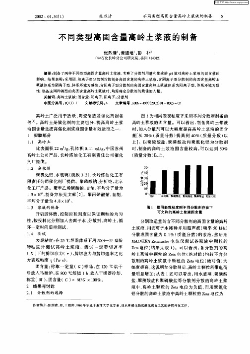 不同类型高固含量高岭土浆液的制备