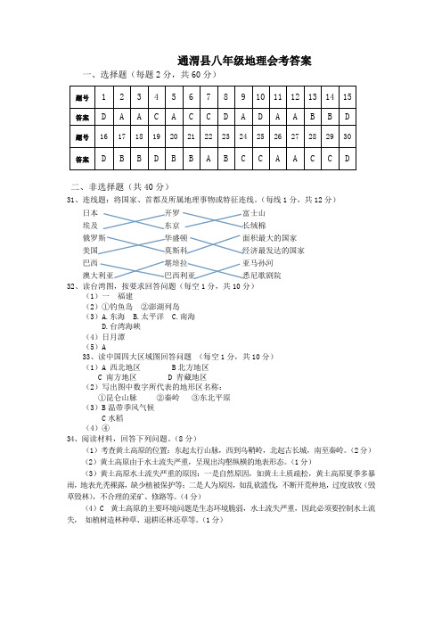 通渭县2014年八年级地生会考答案