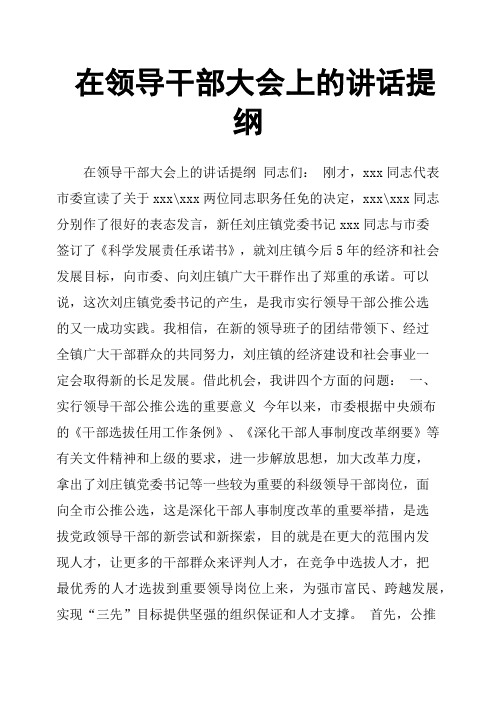 在领导干部大会上的讲话提纲