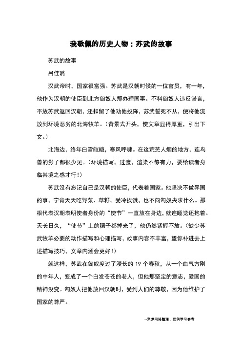 我敬佩的历史人物：苏武的故事_小学五六年级写人