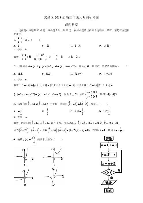 武昌区2019届高三年级元月调研考试 理科数学(教师版)