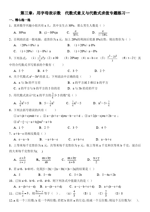 代数式意义与代数式求值专题练习一
