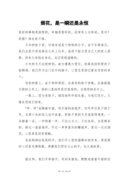 烟花,是一瞬还是永恒_高一作文