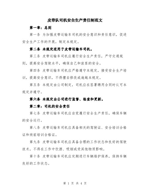 皮带队司机安全生产责任制范文