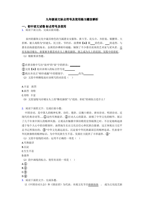 九年级语文标点符号及使用练习题含解析