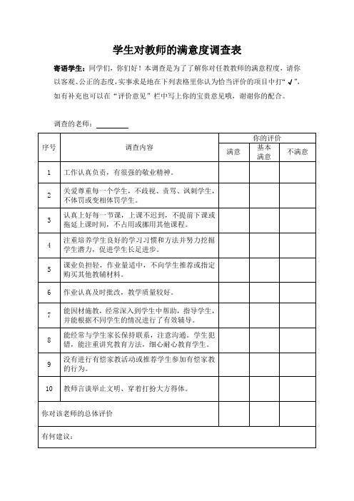 学生对教师的满意度调查表2015[1]