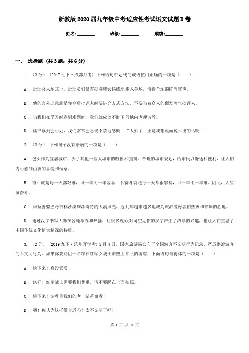 浙教版2020届九年级中考适应性考试语文试题D卷