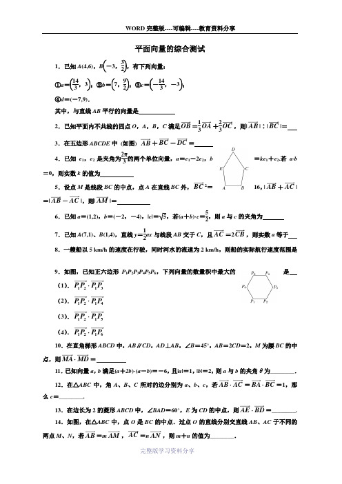 【原创】江苏省2014—2015学年高一数学必修四本章检测及答案：15平面向量]