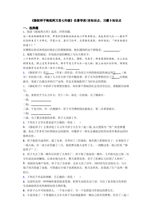 《骆驼祥子海底两万里七年级》名著导读(含知识点、习题9知识点