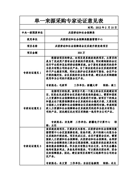 单一来源采购专家论证意见表 .doc
