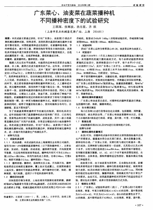 广东菜心、油麦菜在蔬菜播种机不同播种密度下的试验研究