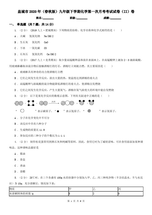 盐城市2020年(春秋版)九年级下学期化学第一次月考考试试卷(II)卷