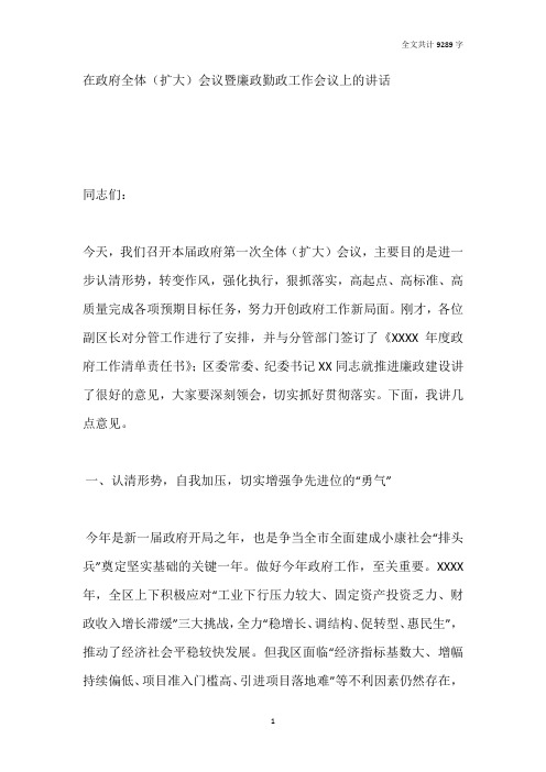 在政府全体(扩大)会议暨廉政勤政工作会议上的讲话