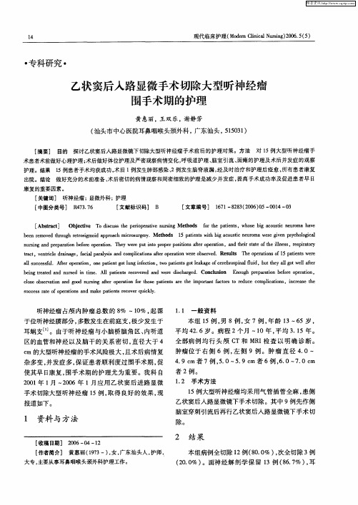 乙状窦后入路显微手术切除大型听神经瘤围手术期的护理