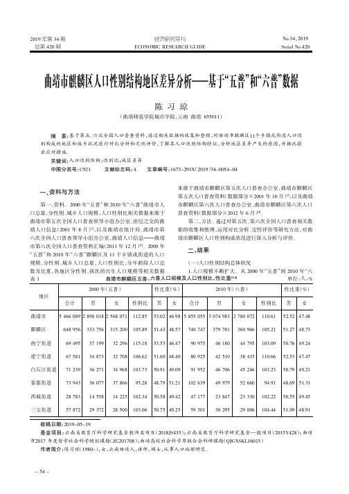 曲靖市麒麟区人口性别结构地区差异分析——基于“五普”和“六普”数据