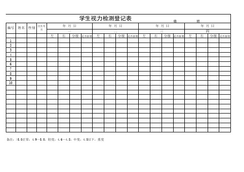 学生视力检测登记表1